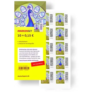 BestPlug Deutsche Post 10 Stück 0,15 EUR 15 Cent postfrische Selbstklebende Briefmarken | Frankaturware Markenset (Motiv: Welt der Briefe)