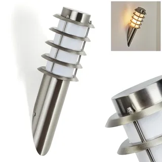 HOFSTEIN Außenwandleuchte Tunes, moderne Außenleuchte aus Metall/Kuntstoff in Nickel-Matt/Weiß, Wandleuchte außen für Garten/Hof/Außenbereich/Haustür, E27, IP44