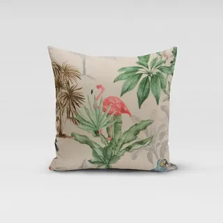 SCHÖNER LEBEN. Dekokissen Kissenhülle Outdoor Palmen Papagei Flamingo beige bunt, Outdoor,made in Germany,handmade,wasserabweisend beige|bunt quadratisch | 70 cm x 70 cm