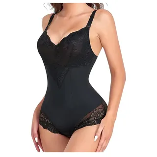 GHAKKE Spitzenbody Für Frauen Bauchkontrolle Shapewear Rückenfreie Tanktops Mit Tiefem V Ausschnitt Shaping Bodysuit Figurformend Einteiliger Body Shaper Fajas Sexy Tangas (Color : Black, Size : L)