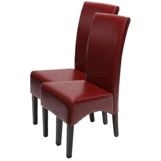 Mendler 2er-Set Esszimmerstuhl Küchenstuhl Stuhl Latina, LEDER ~ rot, dunkle Beine