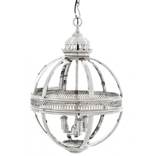 Casa Padrino Barock Hängeleuchte vernickelt Kugel Silber Durchmesser 43 cm, Höhe 63 cm - Barock Schloss Lampe Leuchte Laterne