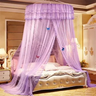 ENEN Spitzenkante Moskitonetz Bett Baldachin, Betthimmel Kinderbett Prinzessin Betthimmel Fliegennetz Moskitonetze Reise Moskitonetz - Schmetterlingsornamente Nicht Enthalten (Lila)