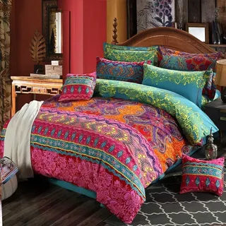 Loussiesd Buntem Blumen Boho-Stil Bettwäsche Set 3 teiligs Indischen Exotischen Ethnischen Mandala Betten Set mit 2 Kissenbezug Bettbezug Bohemian, Super Microfaser Pärchen 200x200 cm + 80x80 cm