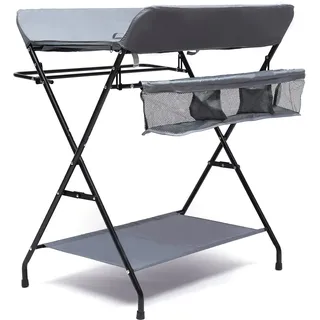 Wickeltisch Klappbarer und Tragbarer, Wickelkommode Baby Wickeltisch mit Wickelauflage, Sicherheitsgurt und Ablagefächern, platzsparend & stabil 80 * 63 * 96cm (Grau)