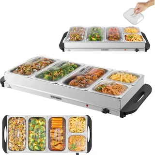 Steinborg Edelstahl Buffetwärmer Speisewärmer | 5 Speisebehälter | stufenlosen Temperaturregler | BPA-frei | 450 Watt - Silber
