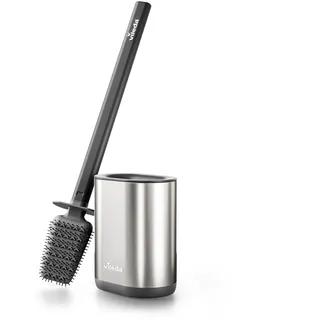 Vileda Silikon Toilettenbürste Silber mit Flexkopf und Edelstahlgriff – WC Bürste mit 2-in-1 Reinigungszonen – Hygienisch schnelltrocknend rostfrei geruchsgeschützt langlebig und sofort einsatzbereit