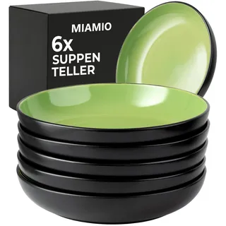 MIAMIO - Suppenteller Set/Pastateller (6x900ml, Grün) - Le Papillon | Keramik Suppenteller für Suppe, Salat, Pasta und Bowls, 6x900ml, Grün für Küche und Alltag, täglich zu Hause und am Esstisch