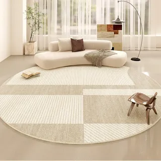 iyoimono Creme Teppich Rund 180cm Groß Beige Baumwollteppich Bohemian Marokko Modern Waschbar Vintage für Schlafzimmer Wohnzimmer Küche Indoor Outdoor