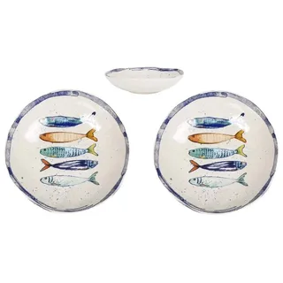 WestCraft Speiseteller Teller, mediterran mit Sardinen-Motiv, Maritime Suppenteller 21 cm, (2 St), 2er Set, hochwertig und robust - langlebig und vielseitig einsetzbar weiß