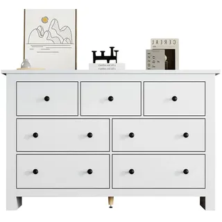 MODFU Sideboard mit mehreren Schubladen (Kaffee Bar Schrank, Kapazität Esszimmer Schrank, Buffet, Kommode, 1 St., 7 Schubladen), mit seidigen Auszugsschiene, verstellbaren Mittelfuß weiß