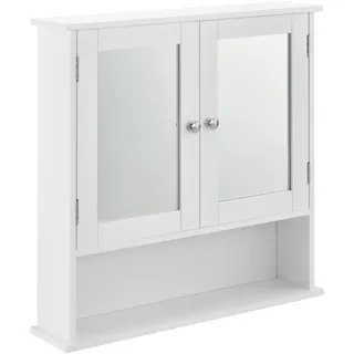 Helloshop26 - Vintage Badezimmerschrank mit Spiegel Badezimmermöbel mit Tür 3 Ablagefächer lackierte MDF-Platte 58 cm weiß 03_0000784