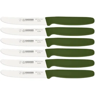 Giesser Messer - Made in Germany - 6er Set Brötchenmesser Tomatenmesser Küchenmesser Allzweckmesser Universalmesser Gemüsemesser 3mm Wellenschliff Klingenlänge 11cm Olive