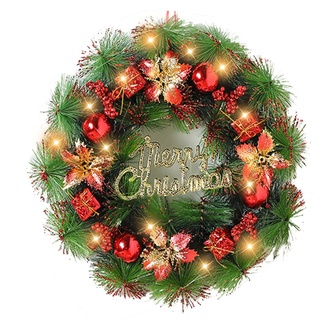 JINGTOPS Weihnachtsgirlande mit Beleuchtung, 40cm Türkranz Weihnachten Kränze, Künstliche Girlande Weihnachten Wand, Weihnachten, Festival, Heimdekoration (Roter Kranz – 35 cm)