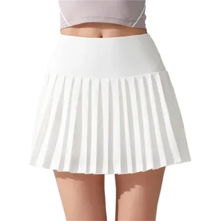 Plissierter Tennisrock for Damen, hoch taillierter Sportrock, Leichter sportlicher Skorts-Röcke mit Tasche für Sport(White,S)