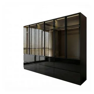 Palms-Store Kleiderschrank Sansibar mit Glastüren, 6 Schubkasten inkl. Beleuchtung Breite: 300cm, Höhe: 218cm, Tiefe: 62cm schwarz