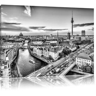 Pixxprint Skyline von Berlin, Größe: 60x40cm, Leinwandbild, fertig gespannt, Wandbild, Dekoration, Kunstdruck, kein Poster