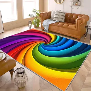 Regenbogen Muster Teppich - Teppich Wohnzimmer Schlafzimmer Kinder Regenbogen, Großer Teppich Regenbogen, Weich Kurzflor & Waschbar & rutschfest Teppich, Kinderteppich, Bettvorleger 140x200 cm