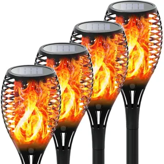 Set Mit 4 Gartenfackeln, Solarfackeln, Wasserdichte Led-sicherheitsleuchten Für Den Außenbereich, Dekorative Atmosphäre Für Garten/weihnachten/hochzeit/festival - 4er-set (höhe 58 Cm, Breite 10,5 Cm)