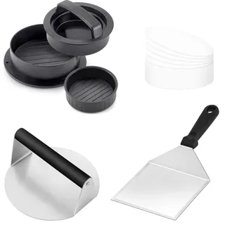 Leonyo Burger Smasher Werkzeug, Edelstahl Smash Burger Presse, Metall extra breiter Spatel, Hamburger Patty Maker mit 60 Wachspapieren, Flat Top Grill Kochen