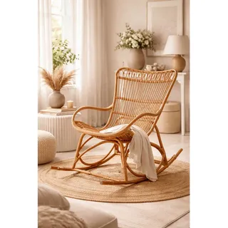 Mid.you Schaukelstuhl, Honig, Holz, Rattan, massiv, Uni, 65x96x122 cm, Schaukelfunktion, inklusive Armlehnen, Wohnzimmer, Sessel, Schaukelstühle
