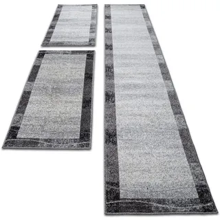 oKu-Tex Bettumrandung Set 3-teilig [67x340 cm | 2 mal 67x140 cm] Hellgrauer Bettvorleger, meliert - weicher Kurzflor pflegeleicht - Teppich Schlafzimmer - Modernes Bordüren Design - Deutsche Marke
