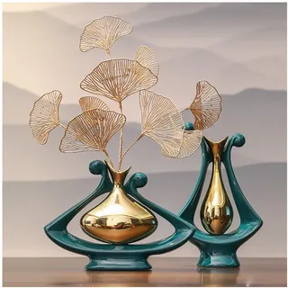 Tauzveok Grün Und Gold Keramik Vase, Moderne Aesthetic Room Decor, Blumenvase für Tischdeko Hochzeit, Wohnzimmer,Büro,Schlafzimmer Deko,Green Set