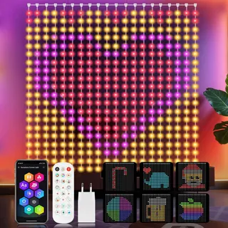 YOOHBERRYS Lichtervorhang, Smart LED Vorhang DIY Lichterketten Vorhang Mit Fernbedienung/APP, USB, Stecker, Dynamisch 400LEDs Lichtvorhang, Curtain Lights für Party Weihnachten Innen AußEn (2 x 2M)
