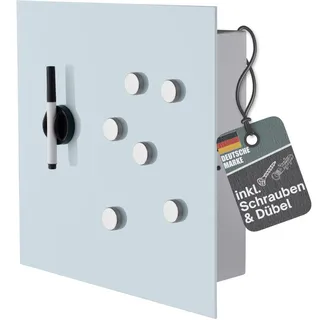 BALOU Schlüsselkasten modern mit Glas Magnettafel, 33x33x6,8cm milchglas