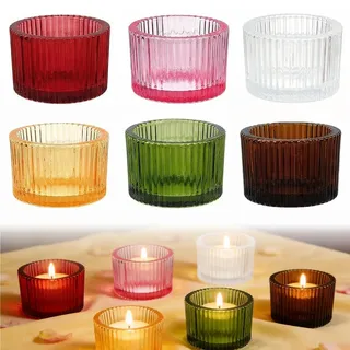 Touosy 6 Stück Teelichthalter Glas Teelichtglas Farbenfroh, Teelichter Glas Mini Farbige Teelicht Gläser, Elegante kleine Kerzenhalter für Geburtstagsparty Hochzeit Tischdeko (5,4 x 3,5 cm)