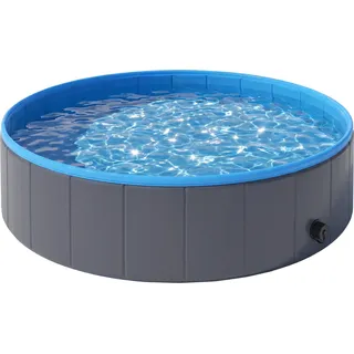 PawHut Hundepool für Große und Mittelgroße Hunde Faltbare Hunde Planschbecken 120 x 30 cm Hundebadewanne Rutschfeste Schwimmbecken Hundeplanschbecken für Enten, Innen- und Außen, Dunkelgrau   Aosom