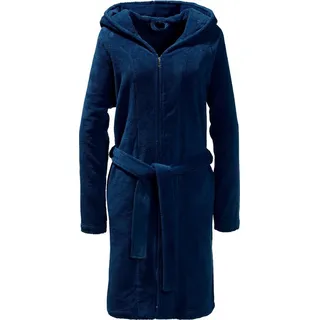 Erwin Müller Bademantel Velours Unisex-Bademantel "Balingen" mit Kapuze, Rückenlänge cm: 112, Velours-Frottier, mit Kapuze, V03, Velours Uni blau Rückenlänge cm: 112 | XL