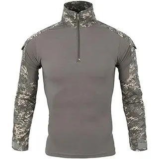Czen Herren Taktisches Hemd Military Combat Shirts 1/4 Reißverschluss Langarm T-Shirt Outdoor Tarnhemden für Airsoft Paintball Wandern