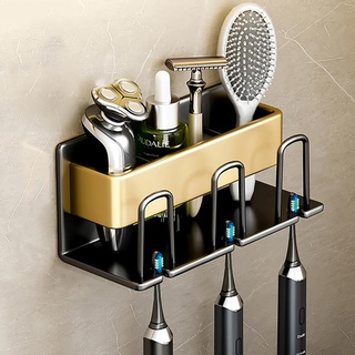 Lkw Ogechi Elektrischer Zahnbürstenhalter an der Wand montiert mit 3 Zahnbürsten Organizer Schlitzen und 3 Tassen Schlitzen - Badezimmer Edelstahl Zahnbürstenständer Zahnbürsten (Schwarz Gold)
