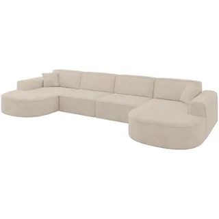 altdecor Eckcouch Velours 6-Sitzer Beige