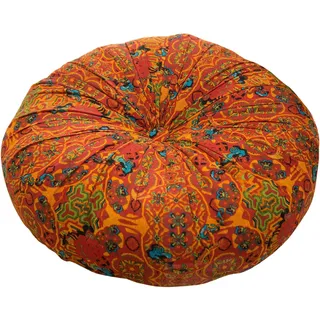 Generisch Marokkanische Boho-Bedruckte runde Polster aus Baumwollleinen, weiches Komfortkissen, Bunte Pompom-Kissen für den Innenbereich, Esszimmer und Küche (Orange, 55,9 x 55,9 cm)