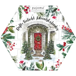 pajoma® Duftkerzen Duftteelichte Teelicht Adventskalender sechseckig blau, 24 Teelichte in 6 versch. Sorten inkl. Teelichthalter