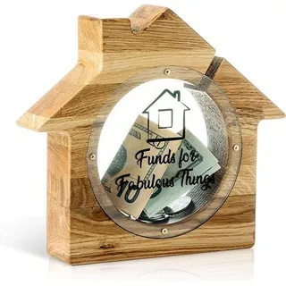 Spardose Haus - Stilvolles Design mit transparenter Front - Holzfarbe