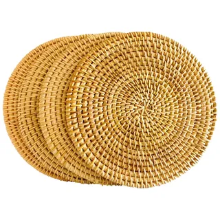4er Set Rattan Untersetzer Ø 20cm geflochten, Handgefertigte Topfuntersetzer Hitzebeständig, Boho Tischset Platzset für Töpfe & Pfannen, Natur