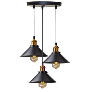 DELIPOP 3-Flammige Industrielle Pendelleuchte, Hängelampe Vintage Retro, Style Edison Metall, Hängeleuchte E27 Φ22cm für Esszimmer, Wohnzimmer