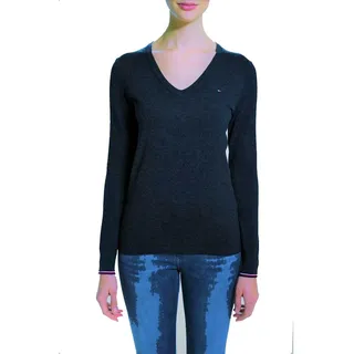 Tommy Hilfiger Damen Feinstrick Pullover Ivy mit V-Ausschnitt, Navy Blazer, Dunkelblau, L - L