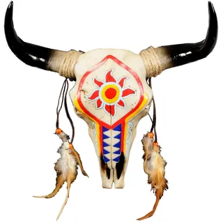 Figuren Shop GmbH Wanddekoobjekt Wandrelief Stier Schädel - Western Look - Büffel Trophäe Bulle Rind bunt