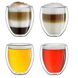 Creano Teeglas Creano doppelwandige Gläser 250ml „DG-Bauchig“ 4er Set, 4-tlg., Borosilikatglas weiß