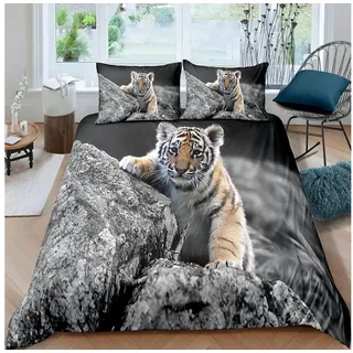 LuxusKollektion Bettwäsche Bettwäsche Tiger 220x240cm 3tlg 100% Mikrofaser