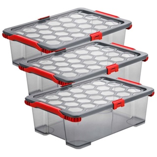 ROTHO Aufbewahrungsbox Evo Total Protection Set Box m. Rädern 3tlg 65l EVO TOTAL, lebensmittelechter Kunststoff (PP) BPA-frei grau|rot