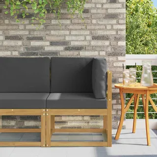 GeenYuu Outdoor Ecksofa Massivholz Akazie Weiß mit Polster Kissen 63x63x73 cm wetterfest modular erweiterbar für Garten Terrasse Balkon Lounge Entspannen Sitzen Liegen
