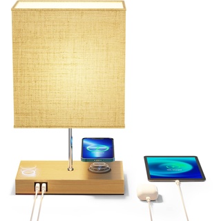 Nachttischlampe mit Ladefunktion, 10W Wireless Charger LED Nachttischlampe Tischlampe Touch Dimmbar mit 2 USB Aufladen, 3 Helligkeitsstufen einstellbar für Schlafzimmer, Wohnzimmer, Kaffeetisch, Büro