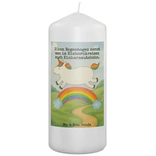 Mr. & Mrs. Panda Formkerze Einhorn Regenbogen Design, Kerze 19 x 8 cm, Weiß, Unicorn, Glitzer, B (Packung), Geschenk Blockkerze Erinnerungslicht weiß Ø 8 cm x 8 cm x 19 cm x 8 cm