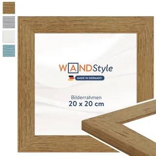 WANDStyle Bilderrahmen 20x20 Eiche, Landhausstil Bilderrahmen Holz, hochwertiger Holzbilderrahmen, Posterrahmen zum Aufhängen, Rahmen 20x20 cm, Fotorahmen H750 - Made in Germany