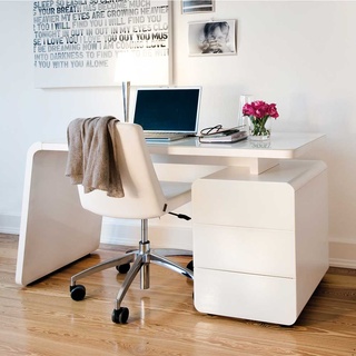 Schreibtisch mit Weiß Glas Stauraum